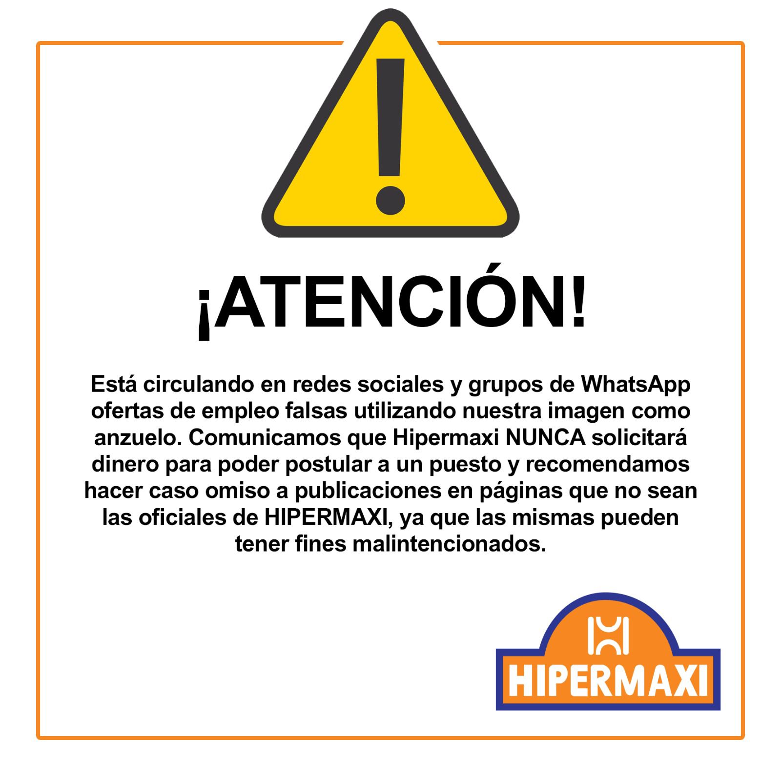 Comunicado de la empresa que adiverte sobre la oferta laboral falsa.