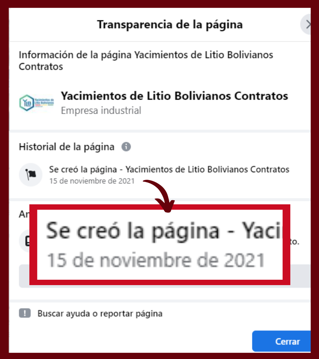 Información de la página de Facebook que difunde la convocatoria falsa.