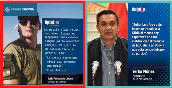 Comparación entre una publicación real de Opinión (izquierda) y una falsa (derecha).