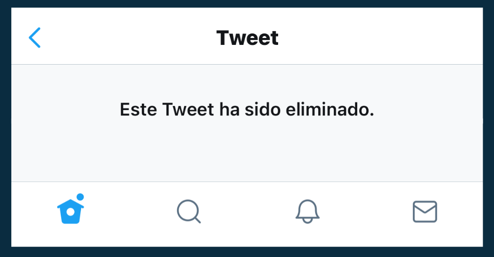 Captura del tuit eliminado tras acceder al enlace de Twitter.