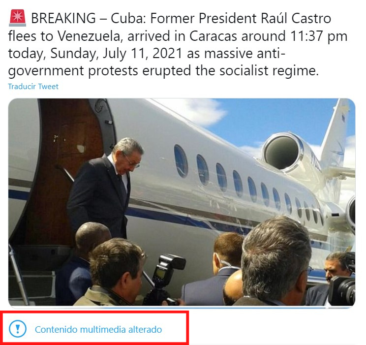 Aviso de contenido multimedia alterado emitido por Twitter