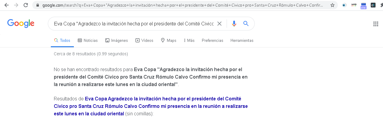 Resultados de la revisión de hemeroteca realizada en Google por ChequeaBolivia.