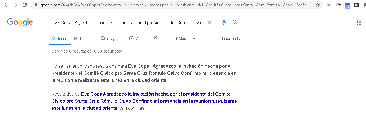 Resultados de la revisión de hemeroteca realizada en Google por ChequeaBolivia. 