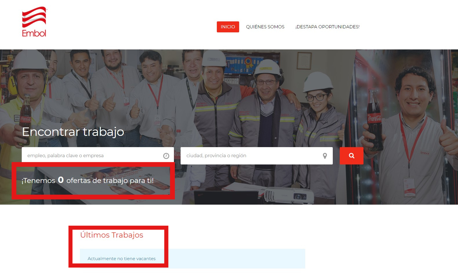 Captura del sitio web de EMBOL S.A. 