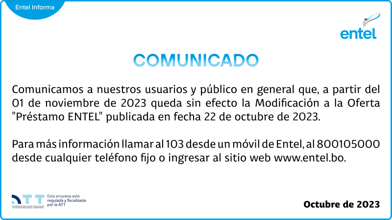 Comunicado de Entel publicado en su página web.