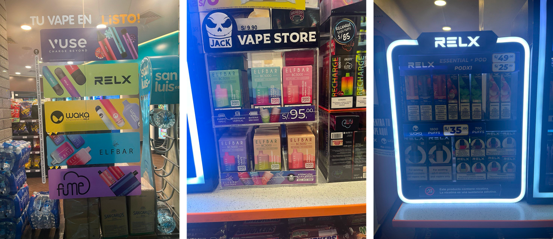 Anaqueles de vapeadores en las tiendas de Listo en Lima. Fotos: Salud con Lupa 