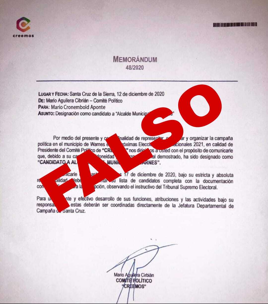 Comunicado de Creemos