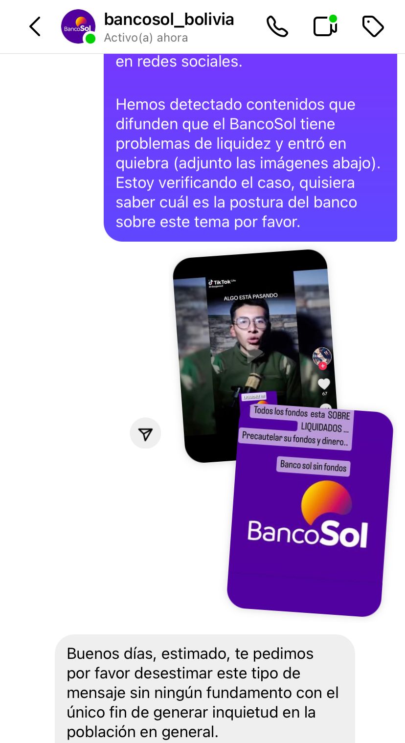 Respuesta del Bansol sobre su supuesta "quiebra".