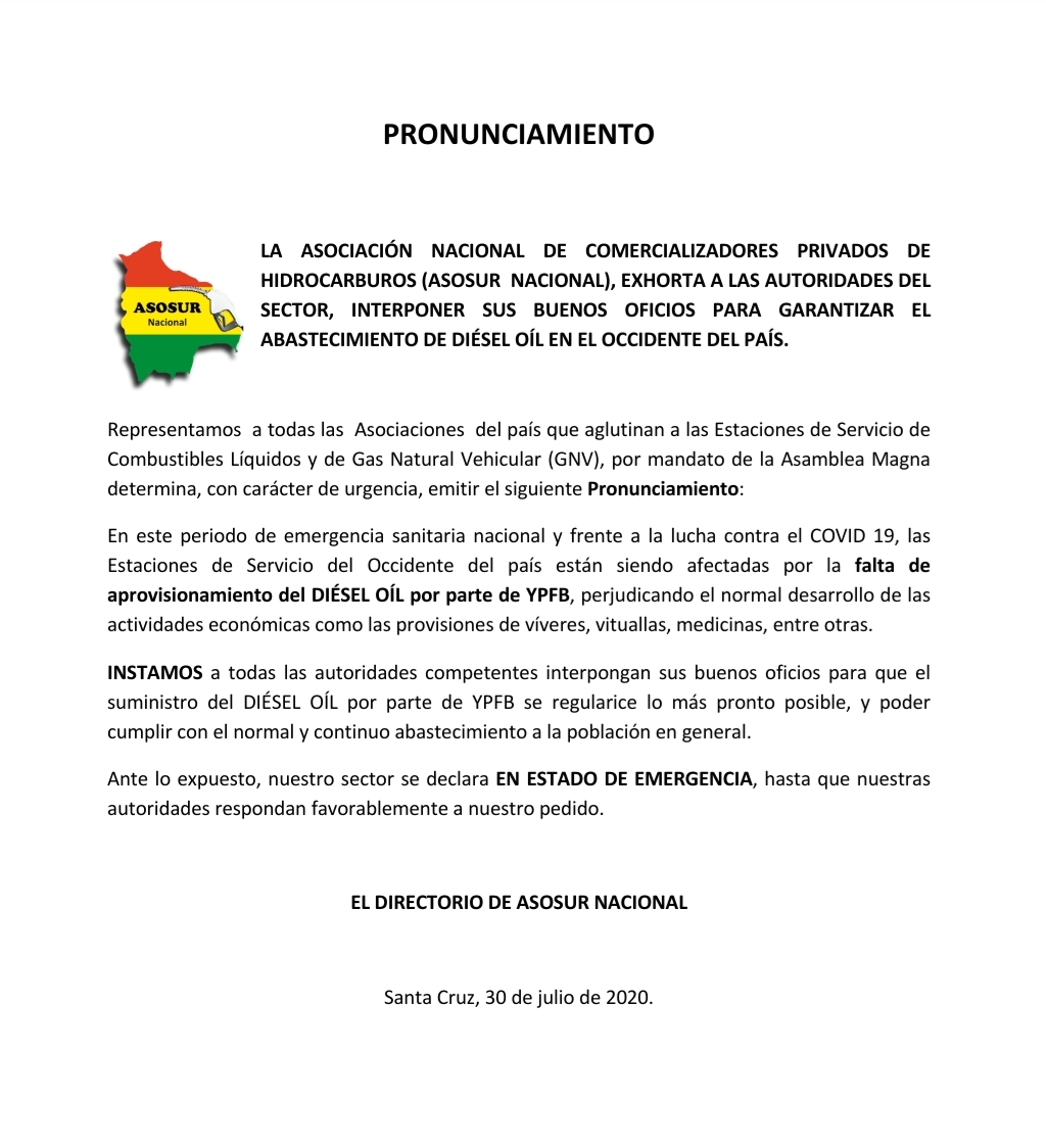 Carta de Asosur Nacional.