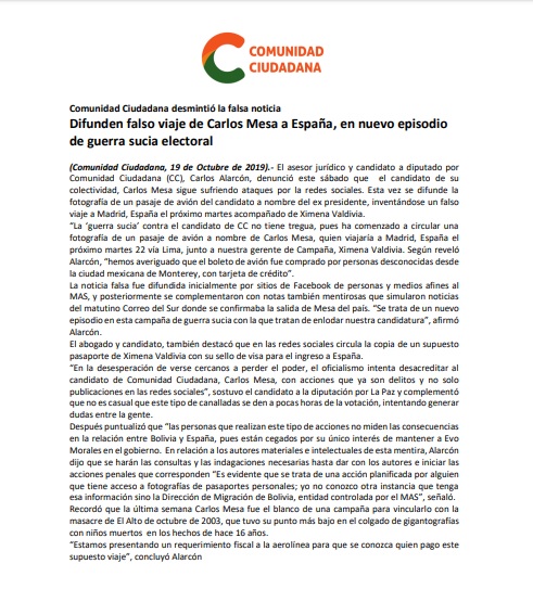 Comunicado de Comunidad Ciudadana