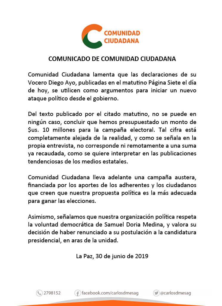 Comunicado Comunidad Ciudadana