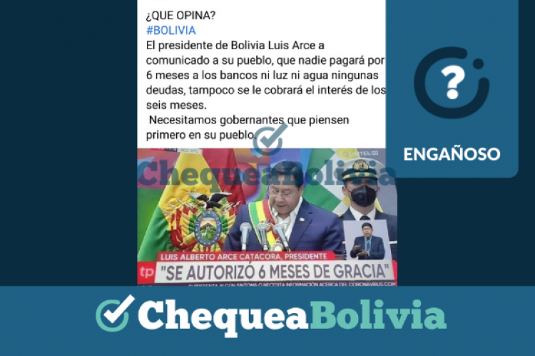 Captura de la publicación anunciando erróneamente que Arce comunicó diferimientos de pagos en bancos y facturas de agua y luz. 