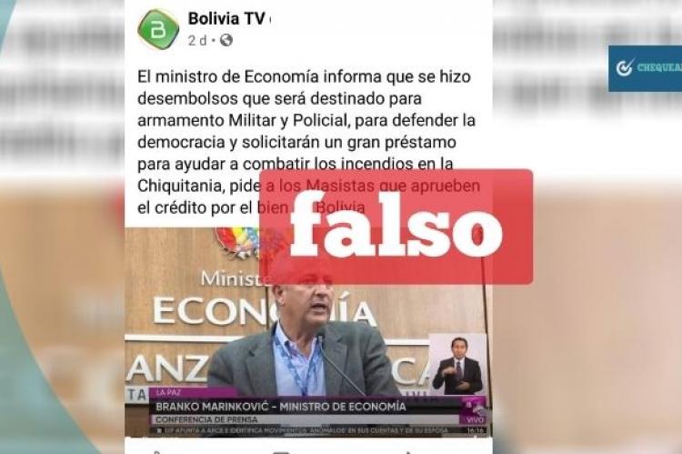 Captura de la publicación que se comparte en Facebook y difunde información falsa sobre las declaraciones del Ministro de Economía. 