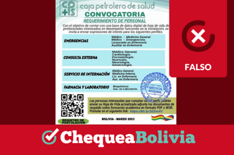 Convocatoria falsa de requerimiento de personal médico en la Caja Petrolera de Salud.