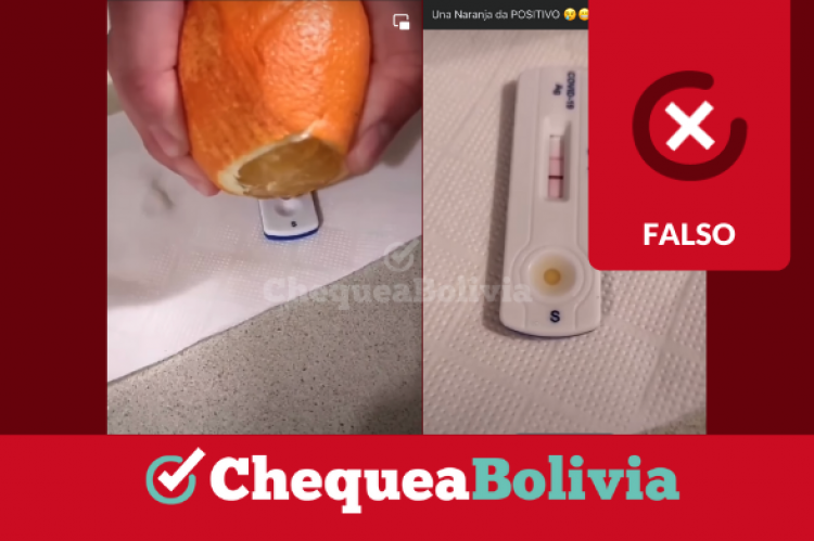 Fotogramas de la publicación que informa falsamente que una naranja da positivo a un test de Covid-19.