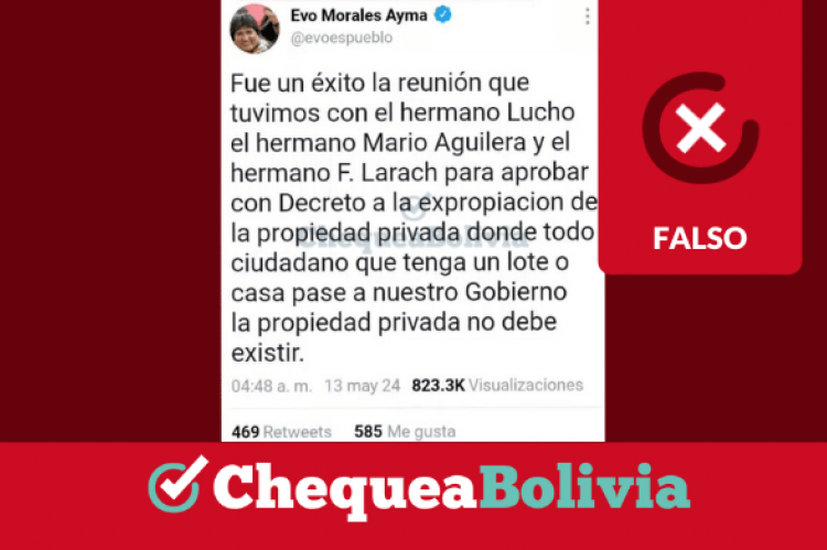 Captura de la publicación falsa de X de Evo Morales.