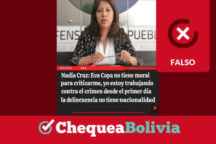 Imagen sobre la cita falsa atribuida a la defensora del Pueblo  Nadia Cruz. 