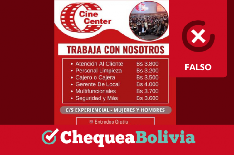 Circula por TikTok una convocatoria laboral falsa de Cine Center.