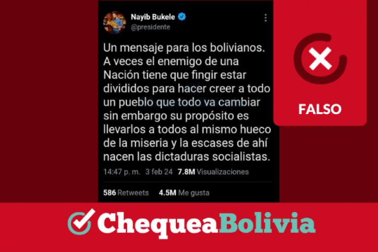 Publicación atribuida falsamente al presidente del El Salvador Nayib Bukele.