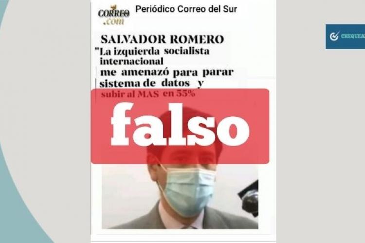 Captura de la publicación que atribuye una cita falsa a Correo Del Sur 