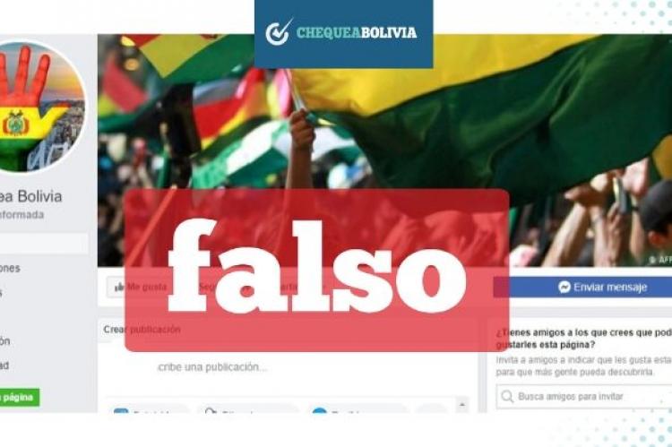 Una captura de la página falsa de Facebook que utiliza el nombre de ChequeaBolivia. 