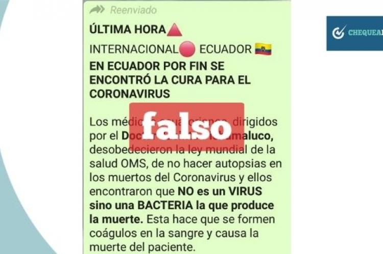 Captura de la cadena de WhatsApp que circula en Bolivia con datos falsos. 