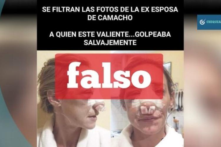 Captura de la publicación que difunde fotografías falsas sobre exposa  de Camacho. 