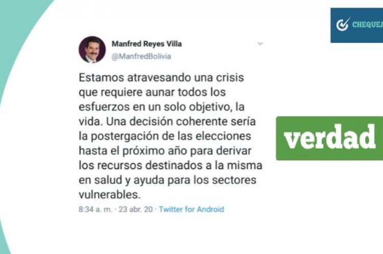 Una captura del tuit de Reyes Villa. 
