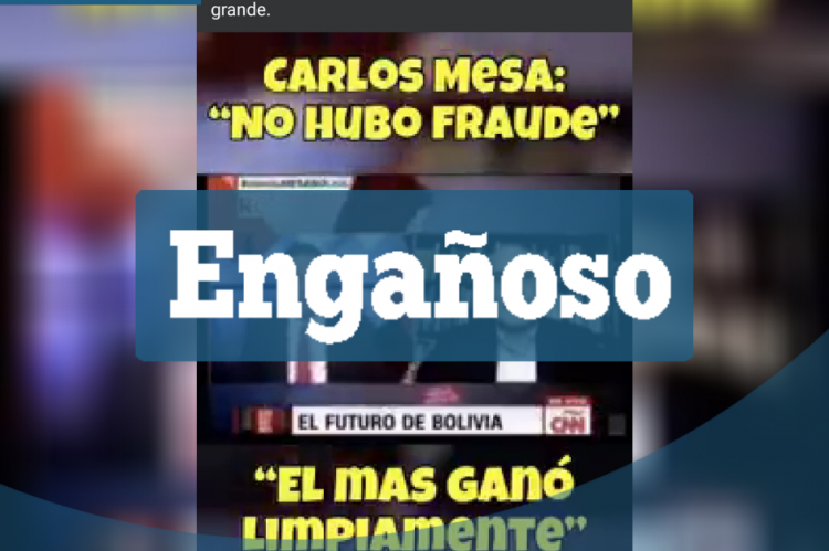 Captura de la publicación que difunde información engañosa sobre una entrevista a Carlos Mesa. 