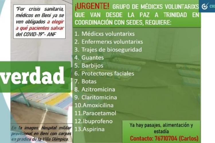 Convocatoria del grupo de médicos voluntarios.