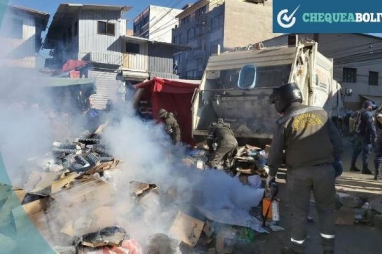 Personal de EMSA desinfecta la basura antes de su recojo. Fuente: EMSA