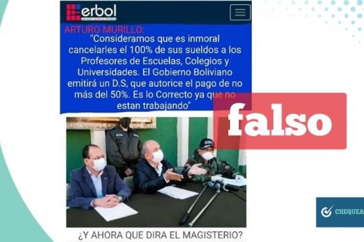 Captura de la falsa noticia que trata de hacerse pasar por una publicación de Erbol. 