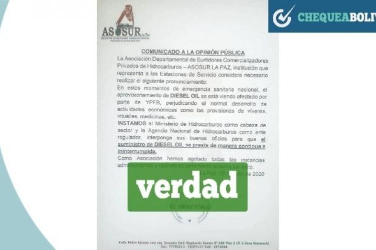 La carta de Asosur La Paz que se hizo viral en Facebook.