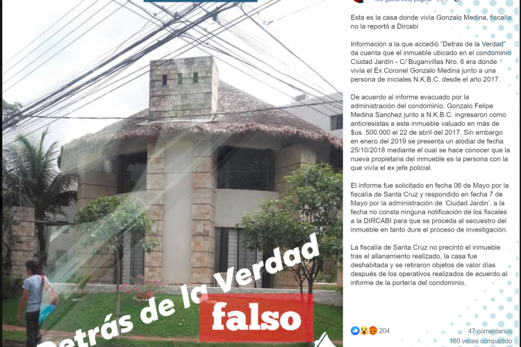 La información que se publicó en Facebook sobre el caso Medina. 