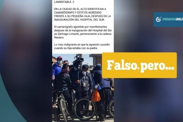 Captura del la información falsa sobre una agresión a un periodista con su hija que se comparte en Facebook. 