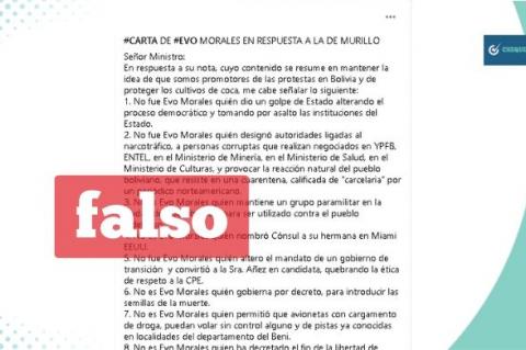 Publicación que muestra la carta falsa de Morales.