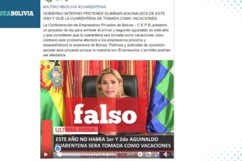 Una captura de la información falsa que circula en Facebook. 