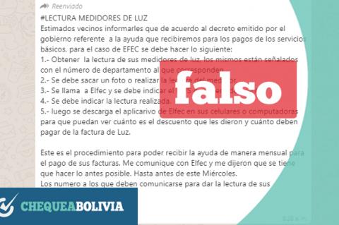 Cadena que detalla un supuesto procedimiento a realizar con Elfec.