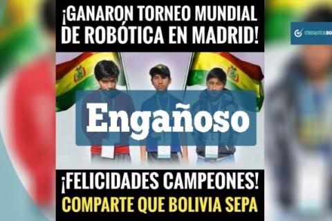 Captura de la imagen con información engañosa sobre la victoria de tres jóvenes que ganaron en un torneo mundial de robótica. 