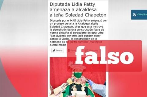 Captura de la publicación que comparte información falsa de la diputada Patty. 