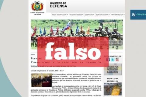 Captura con la publicación falsa atribuida al Ministerio de Defensa. 