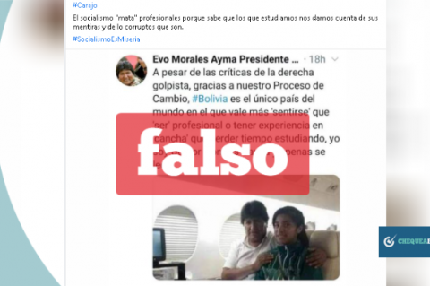 Captura del tuit falso de Morales que se comparte en Facebook. 