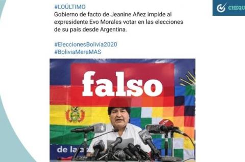 Presunta imagen afirmando que el gobierno evitó que Morales vote