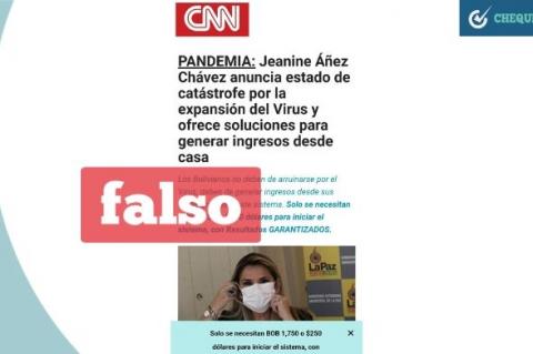 Página fraudulenta usando imagen de Añez