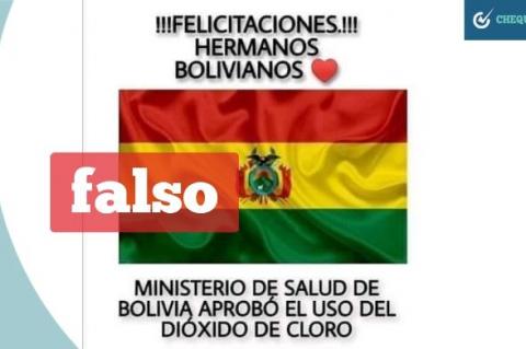Imagen afirmando que Bolivia aprobó el uso de dióxido de cloro