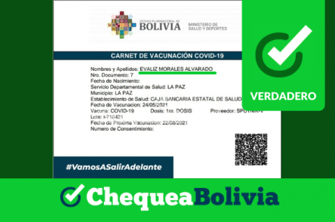 Captura del carnet de vacunación de Evaliz Morales que se comparte en Twitter y Facebook.