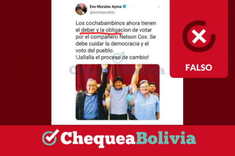 Captura del tuit  mostrando que  Evo Morales escribió en Twitter que los cochabambinos tienen “la obligación de votar” por Nelson Cox. 