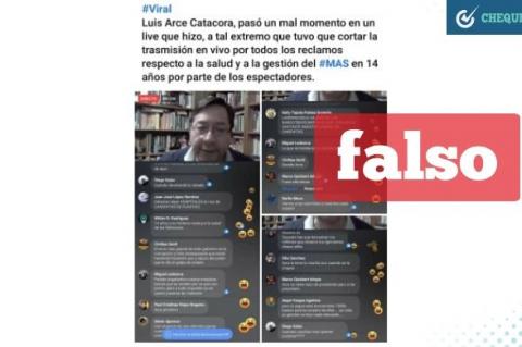 Publicación sobre transmisión en vivo de Arce Catacora