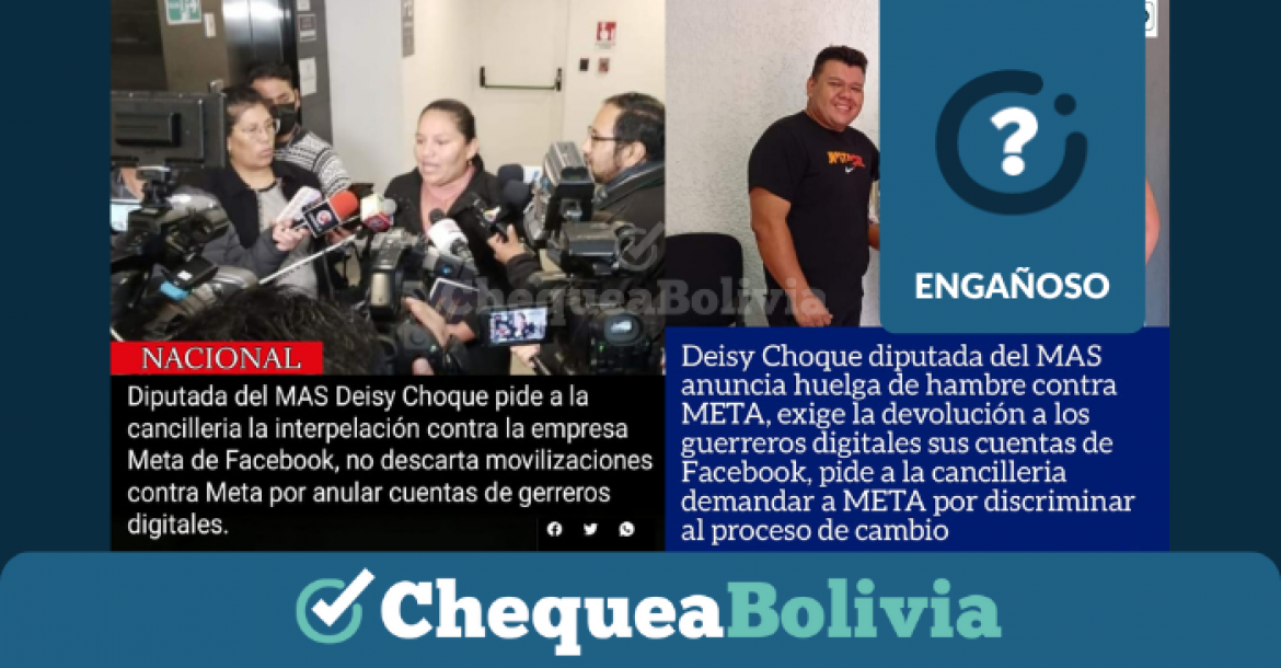 Captura de las publicaciones que desinforman sobre las declaraciones de la diputada del MAS, Deisy Choque. 