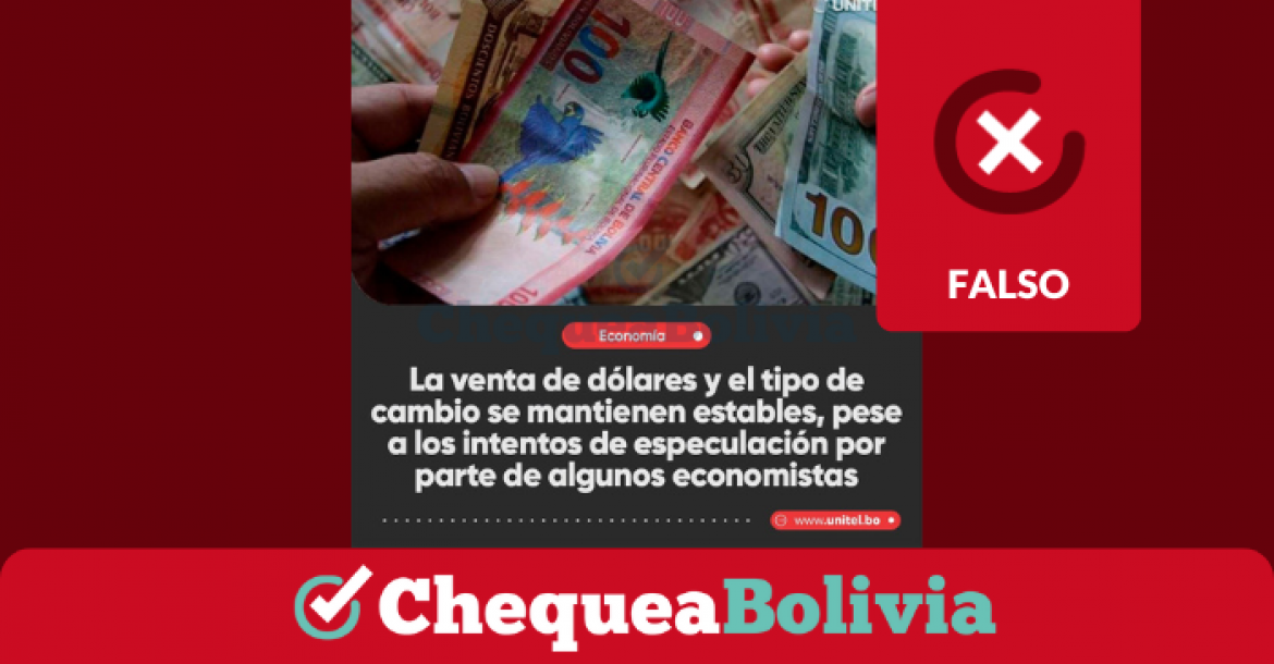 Publicación falsa sobre la venta del dólar imitando la línea gráfica de Unitel.